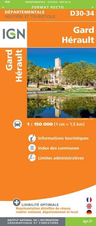 Carte départementale D30 / D34 - Gard, Hérault | IGN carte de voyage IGN 