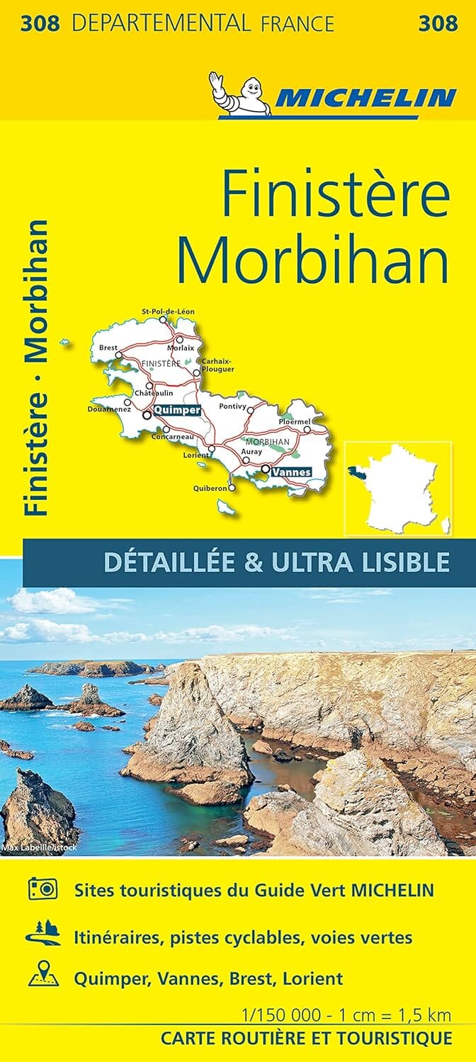 Carte départementale n° 308 - Finistère & Morbihan | Michelin carte pliée Michelin 