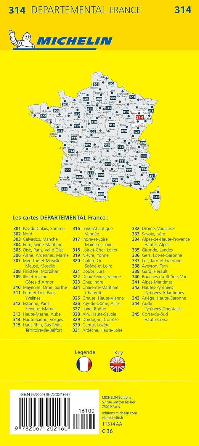 Carte départementale n° 314 - Haute-Saône & Vosges | Michelin carte pliée Michelin 