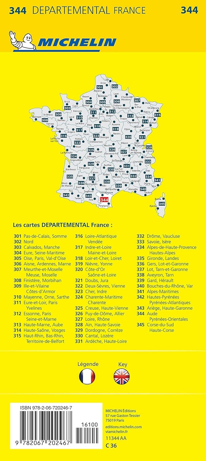 Carte départementale n° 344 - Aude & Pyrénées-Orientales | Michelin carte pliée Michelin 