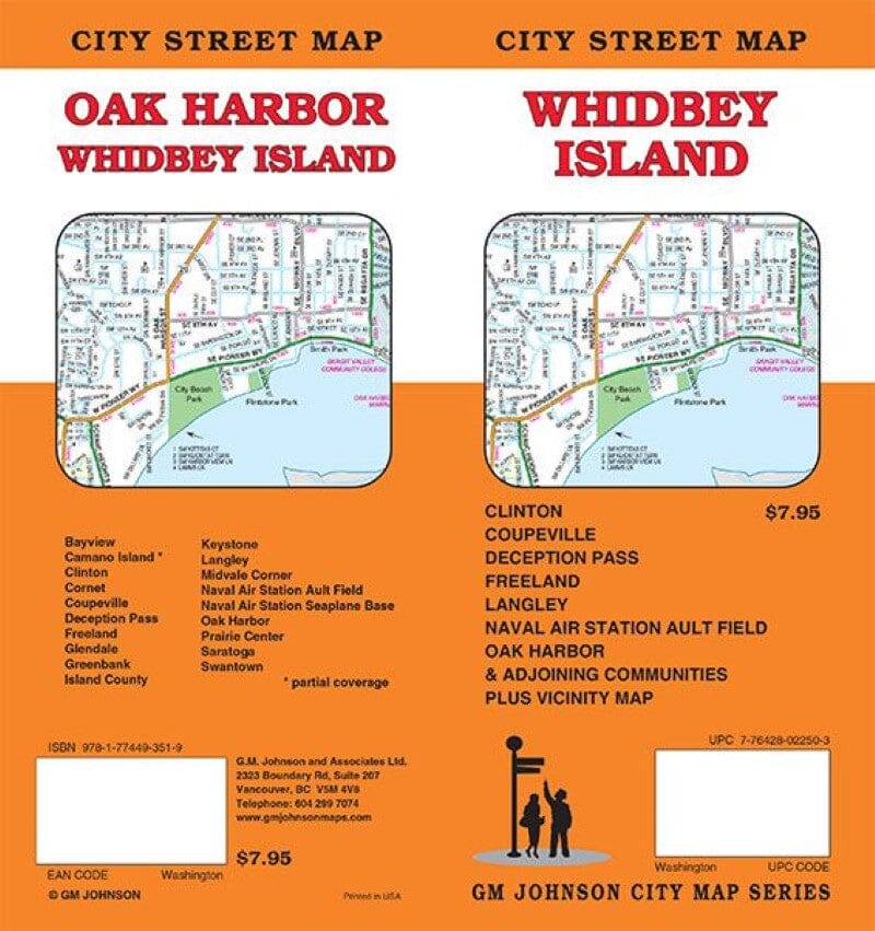 Carte des rues - Île Whidbey, plan de la ville, Oak Harbor, Île Whidbey | GM Johnson carte pliée GM Johnson 