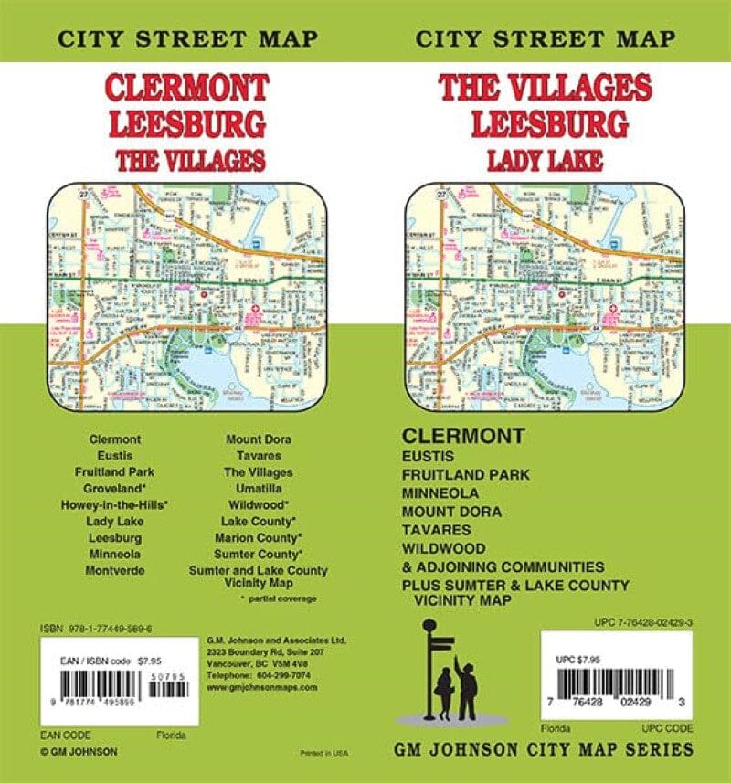 Carte des rues - Les Villages, Leesburg, Clermont, Tavares, Lady Lake | GM Johnson carte pliée GM Johnson 