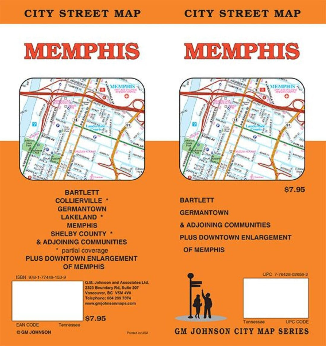 Carte des rues - Memphis, Tennessee | GM Johnson carte pliée GM Johnson 