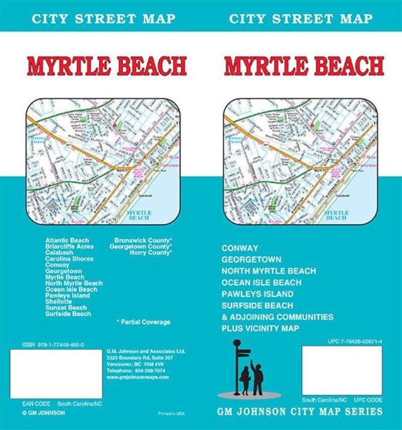 Carte des rues - Myrtle Beach (Caroline du Sud, Caroline du Nord) | GM Johnson carte pliée GM Johnson 