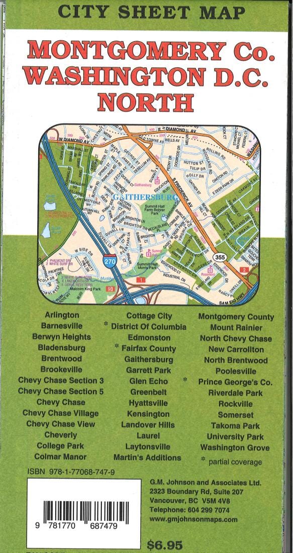 Carte des rues - nord du comté de Montgomery, Washington DC | GM Johnson carte pliée GM Johnson 