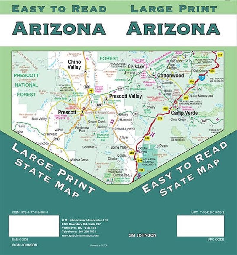 Carte d'état - Arizona (gros caractères, facile à lire) | GM Johnson carte pliée GM Johnson 