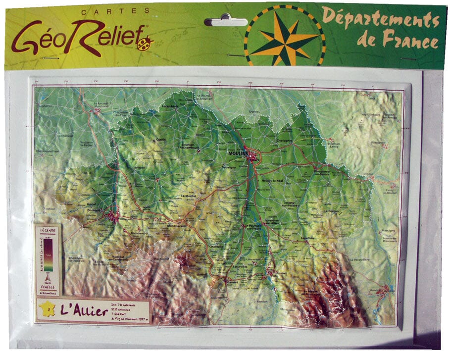 Carte en relief petit format - Allier - 21,5 X 31,7 cm carte relief petit format Reliefs Editions 