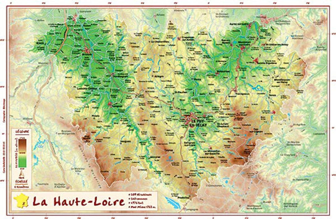 Carte en relief petit format - Haute- Loire - 22,1 X 31,9 cm carte relief petit format Reliefs Editions 