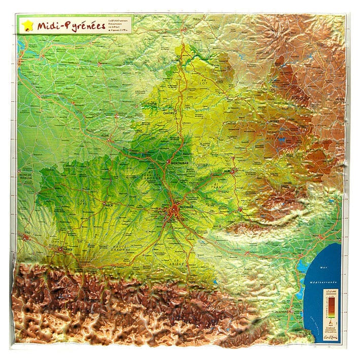 Carte en relief petit format - Midi-Pyrénées - 42,5 X 42,5 cm carte relief petit format Reliefs Editions 