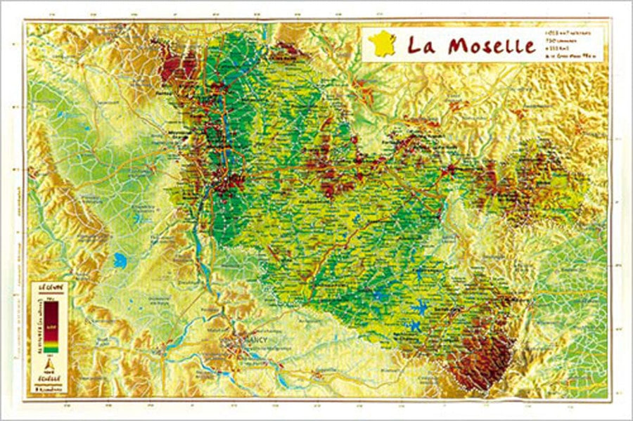 Carte en relief petit format - Moselle - 21,8 X 31,7 cm carte relief petit format Reliefs Editions 