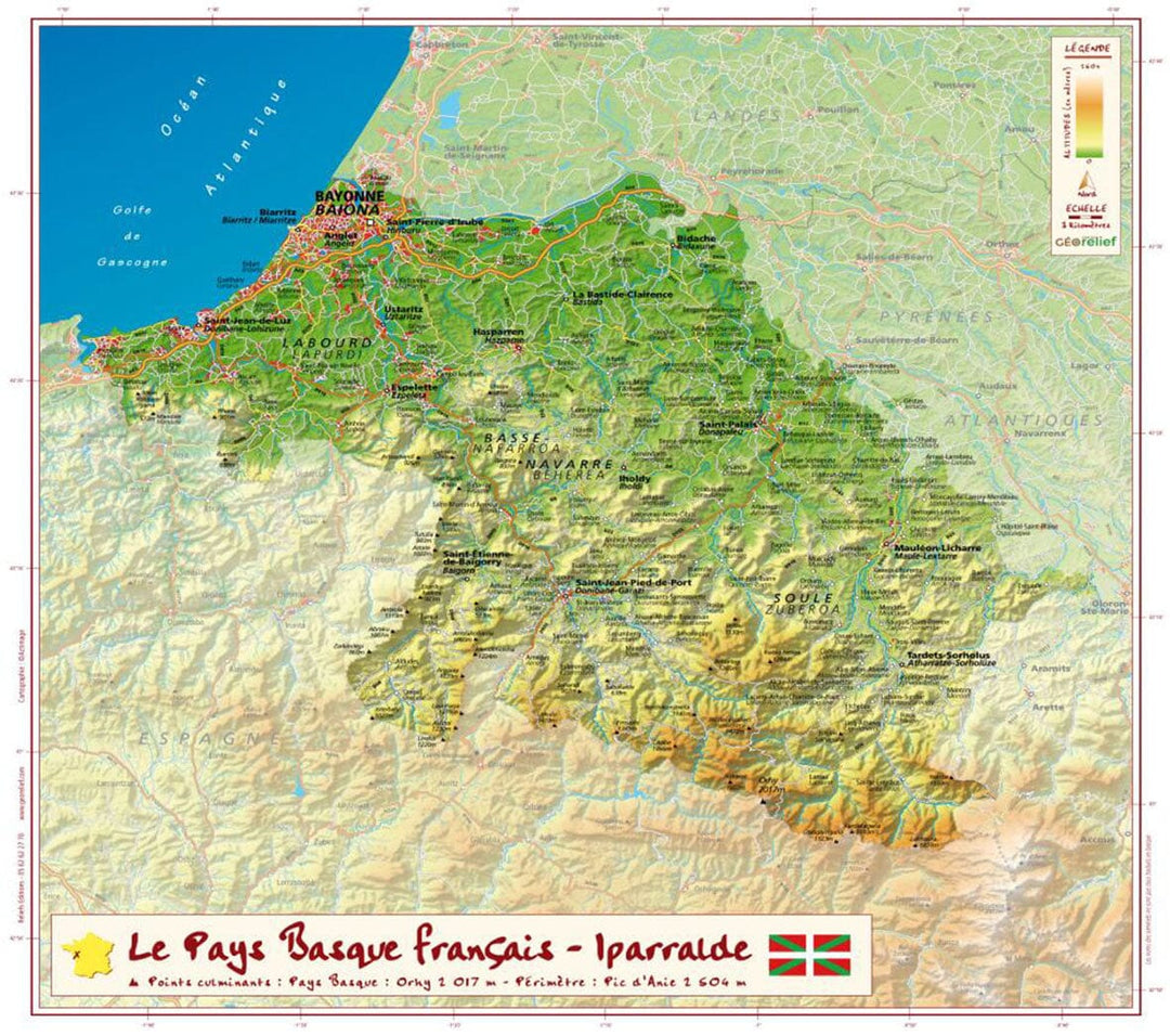 Carte en relief petit format - Pays Basque - 31 X 31 cm carte relief petit format Reliefs Editions 