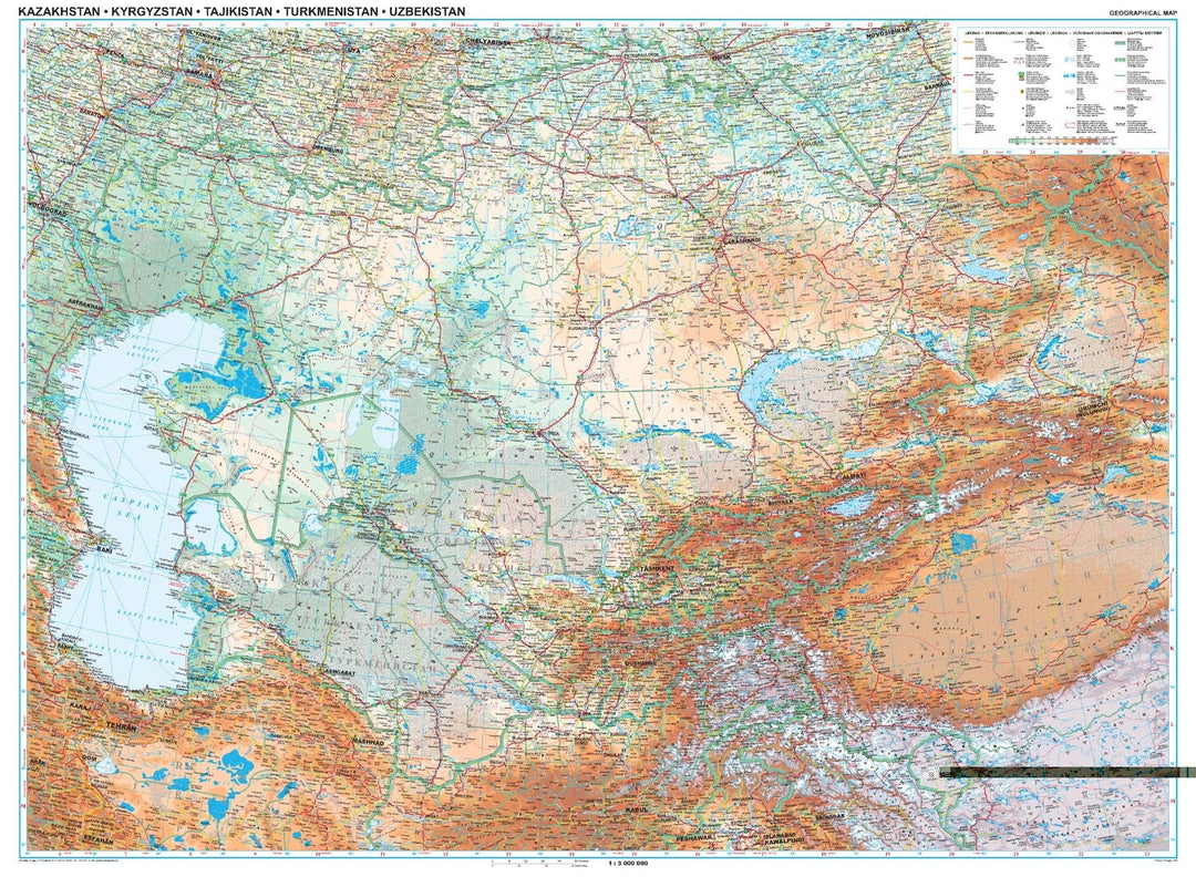 Carte géographique - Kazakhstan, Kyrgyzstan, Tajikistan, Turkmenistan & Ouzbekistan | Gizi Map carte pliée Gizi Map 