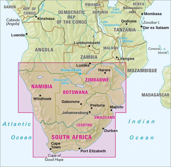 Carte imperméable - Afrique Australe : Afrique du Sud, Namibie, Botswana, Zimbabwe | Nelles Map carte pliée Nelles Verlag 