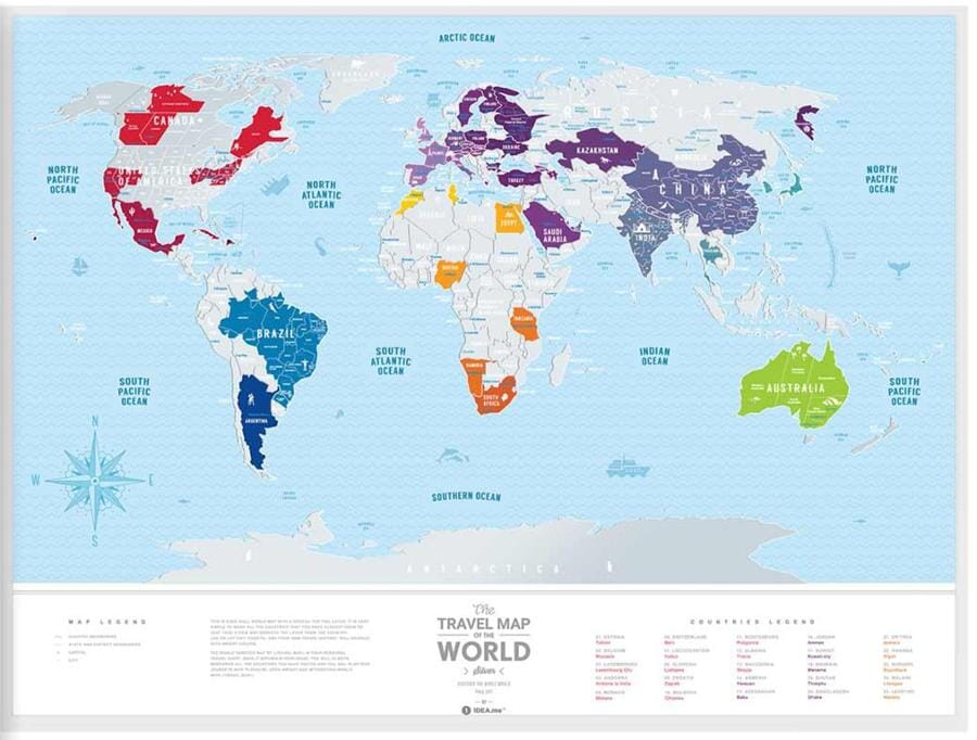 Carte murale à gratter (en anglais) - Travel map of the World, édition Silver (80 x 60 cm) | 1DEA.me carte murale roulée (en tube) 1DEA.ME 