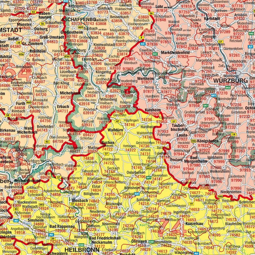 Carte murale - Allemagne (zones postales) - 127 x 94 cm | Freytag & Berndt carte murale petit tube Freytag & Berndt 
