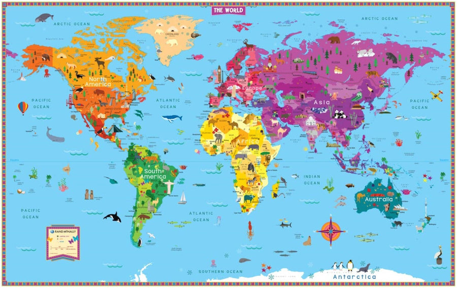 Carte murale du monde illustrée pour enfants, roulée (en anglais) | Rand McNally carte murale petit tube Rand McNally 