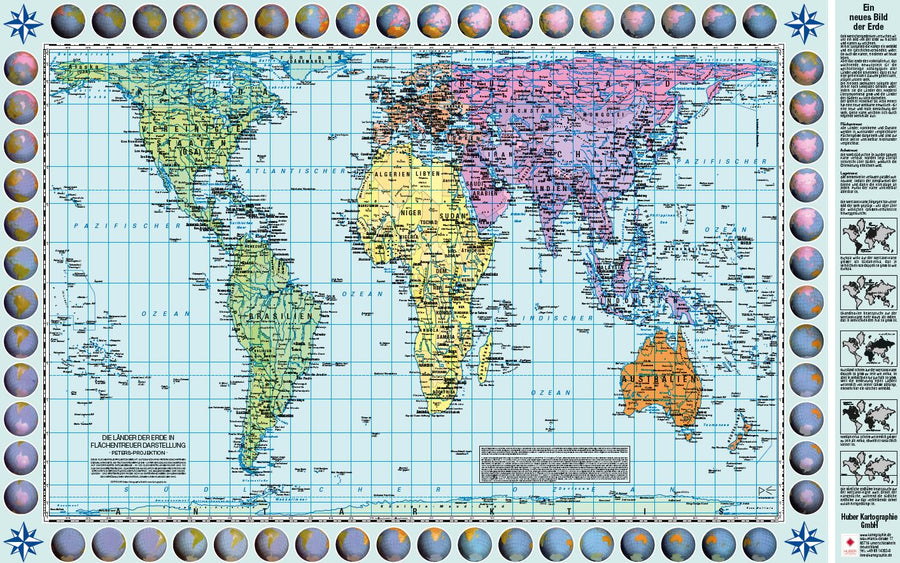 Carte murale (en allemand) - Le Monde politique, Projection de Gall-Peters (82 x 52 cm) | Huber carte murale petit tube Huber 