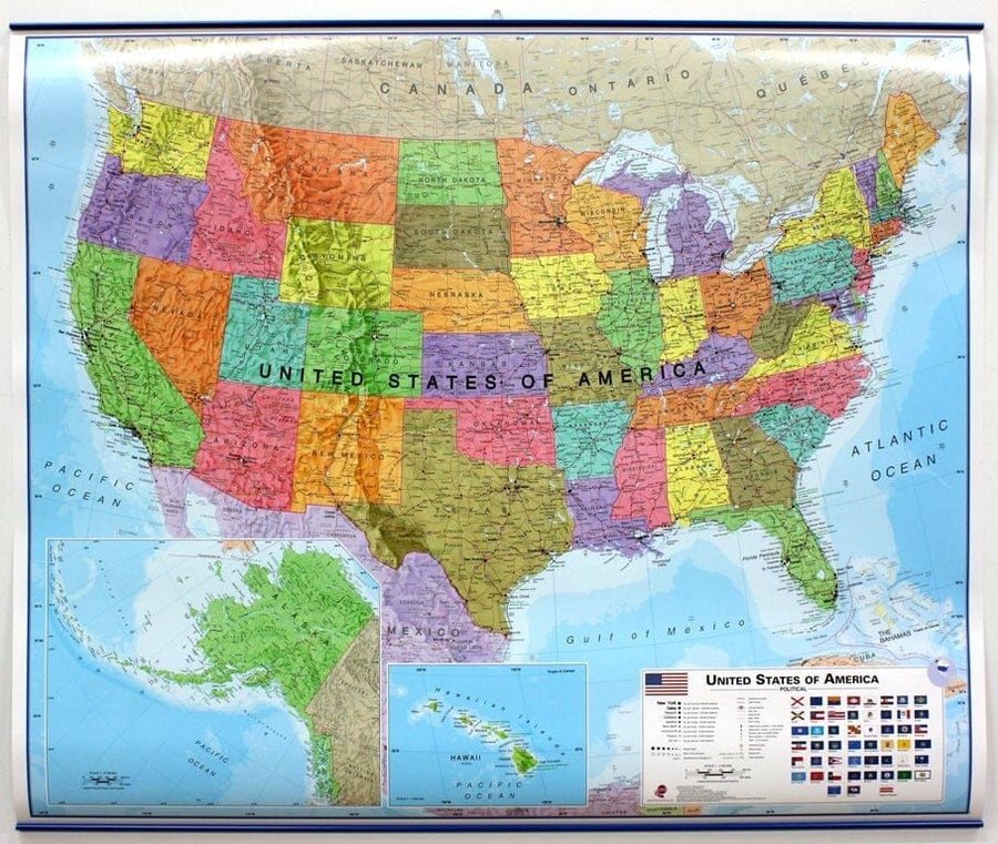 Carte murale (en anglais) - USA politique - 120 x 100 cm, avec lattes métalliques de maintien | Maps International carte murale roulée (en tube) Maps International 