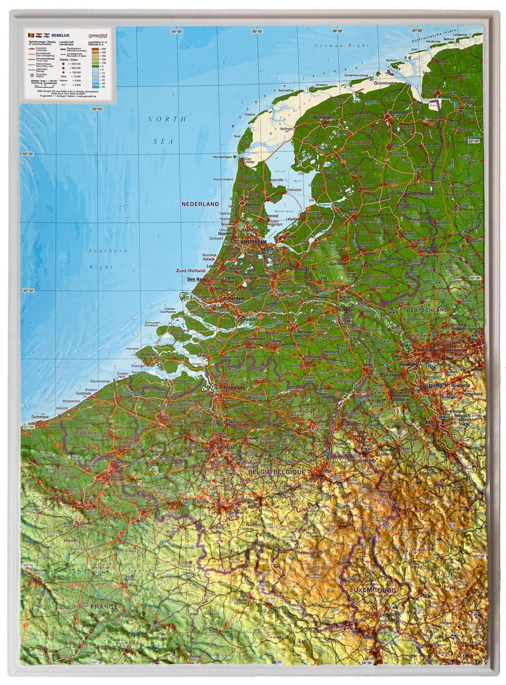 Carte murale en relief - Benelux (en anglais) - 39 x 29 cm | Georelief carte relief petit format Georelief 