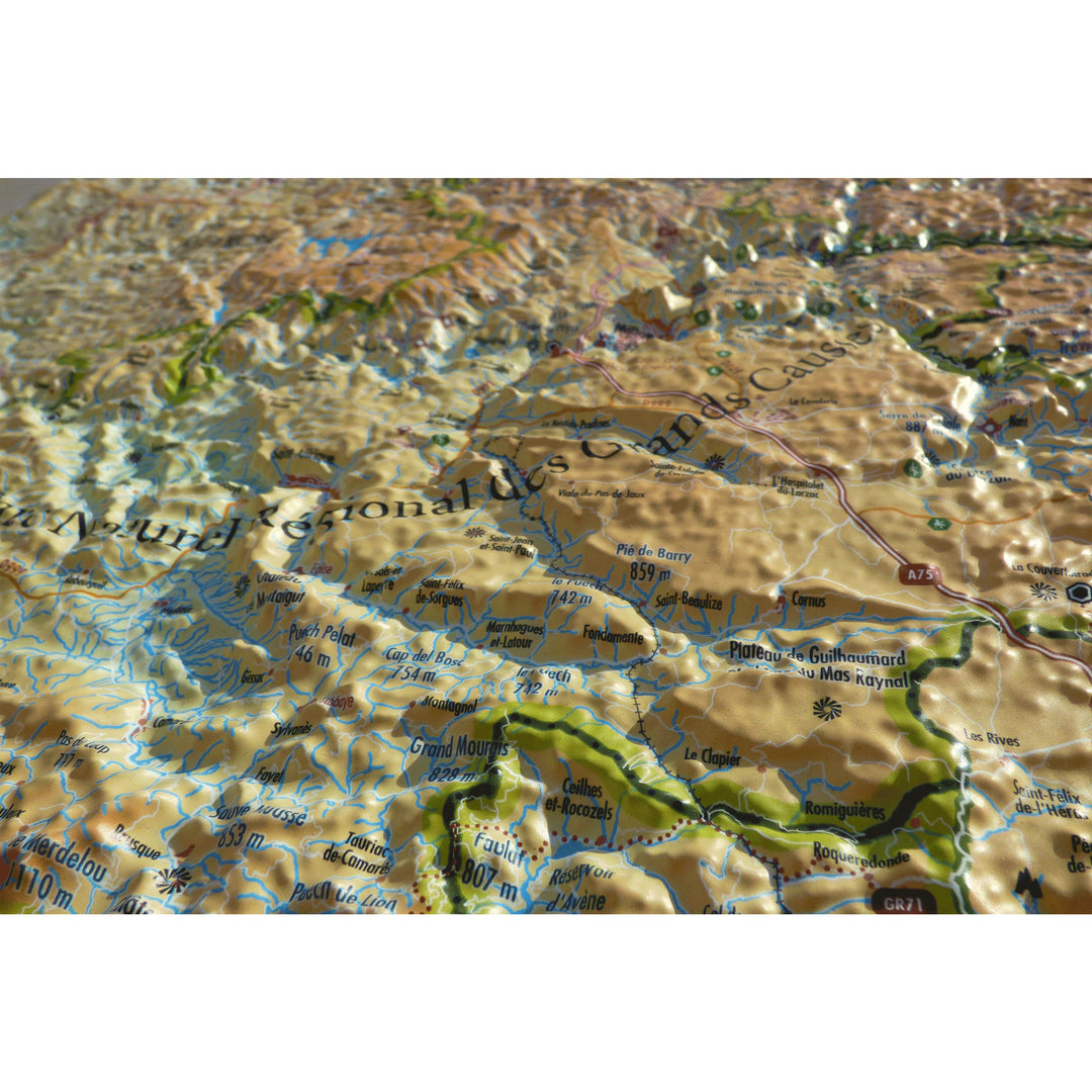 Carte murale en relief - Cévennes et Grands Causses - 61 cm x 41 cm | 3D Map carte relief 3D Map 