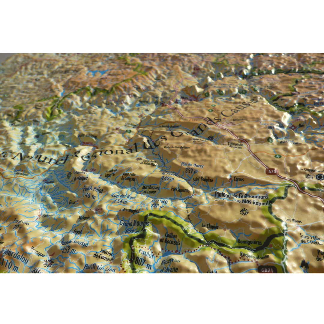 Carte murale en relief - Cévennes et Grands Causses - 61 cm x 41 cm | 3D Map carte relief 3D Map 