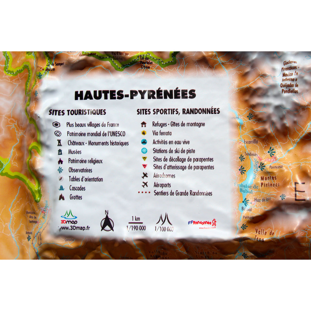 Carte murale en relief - Hautes-Pyrénées - 61 cm x 41 cm | 3D Map carte relief 3D Map 