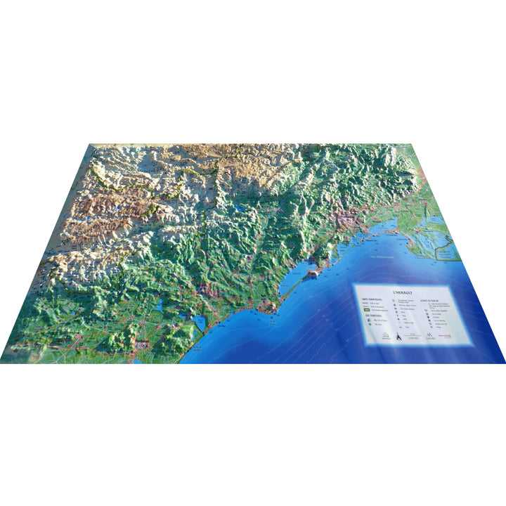 Carte murale en relief - Hérault - 61 cm x 41 cm | 3D Map carte relief 3D Map 