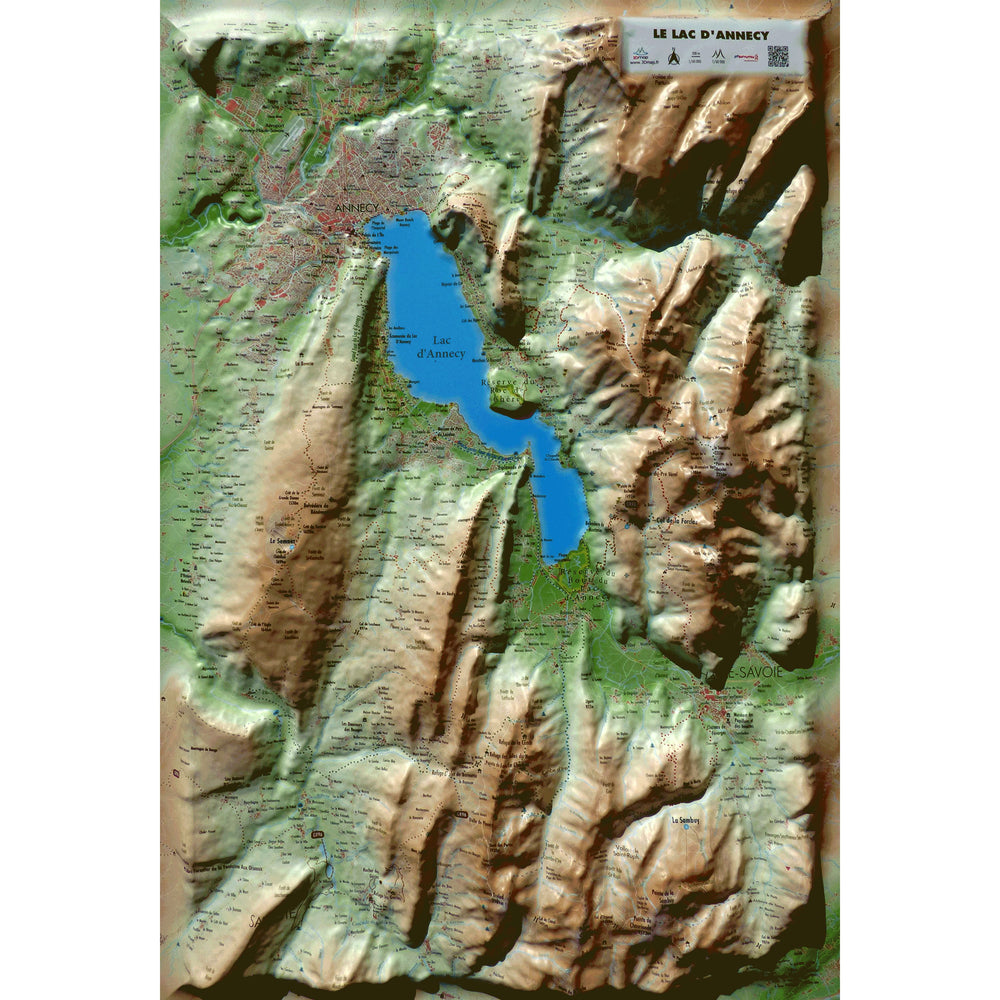 Carte murale en relief - Lac d'Annecy - 61 cm x 41 cm | 3D Map carte relief 3D Map 