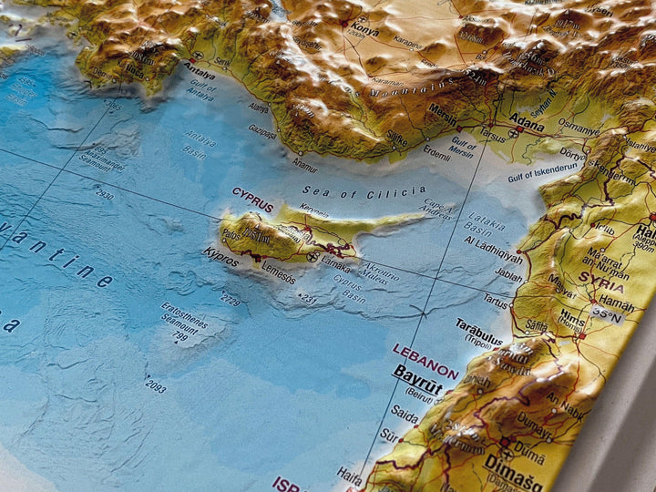 Carte murale en relief - Mer Méditerranée (en anglais) - 77 x 57 cm | Georelief carte relief Georelief 