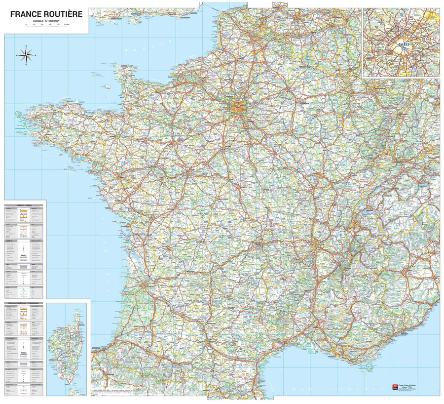 Carte murale – France routière (110 x 100 cm) | Blay Foldex carte murale hors dimensions Blay Foldex 