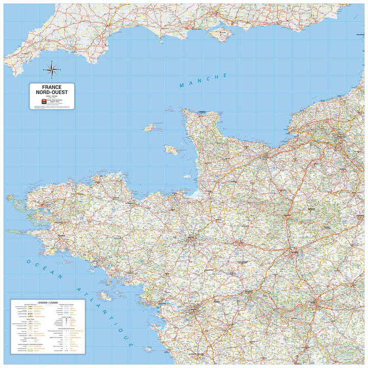 Carte murale – France routière, Quart Nord-Ouest (100 x 100 cm) | Blay Foldex carte murale hors dimensions Blay Foldex 