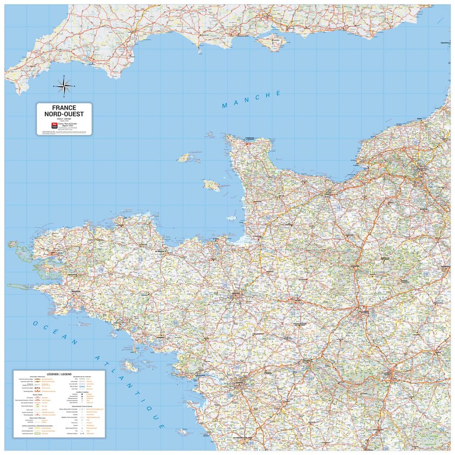 Carte murale – France routière, Quart Nord-Ouest (100 x 100 cm) | Blay Foldex carte murale hors dimensions Blay Foldex 