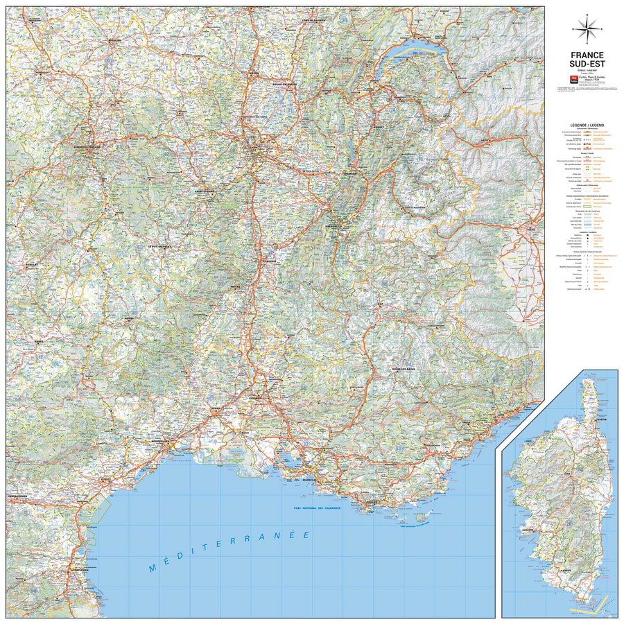 Carte murale – France routière, Quart Sud-Est (100 x 100 cm) | Blay Foldex carte murale hors dimensions Blay Foldex 