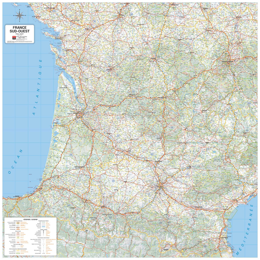 Carte murale – France routière, Quart Sud-Ouest (100 x 100 cm) | Blay Foldex carte murale hors dimensions Blay Foldex 
