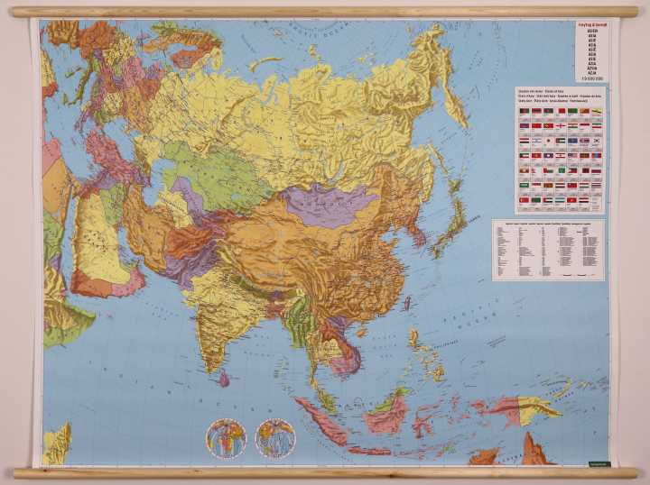 Carte murale plastifiée avec lattes de maintien en bois - Asie (Politique et Physique) - 154 x 120 cm | Freytag & Berndt carte murale hors dimensions Freytag & Berndt 