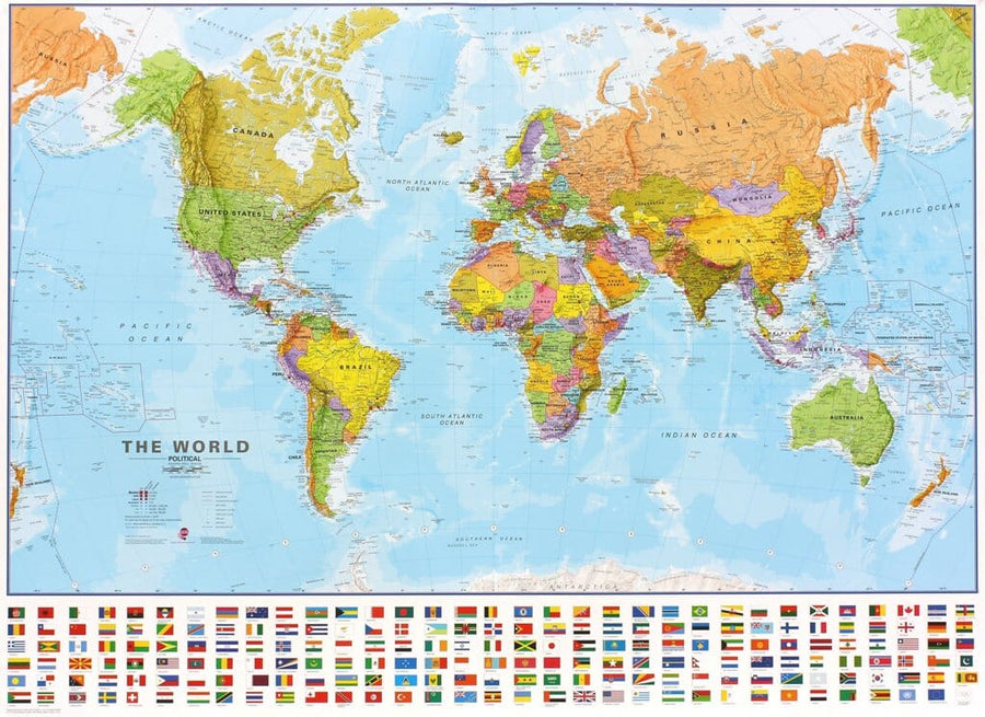 Carte murale plastifiée avec lattes de maintien en bois - Monde politique (en anglais) - 1/30M (136 x 100 cm) | Maps International carte murale hors dimensions Maps International 