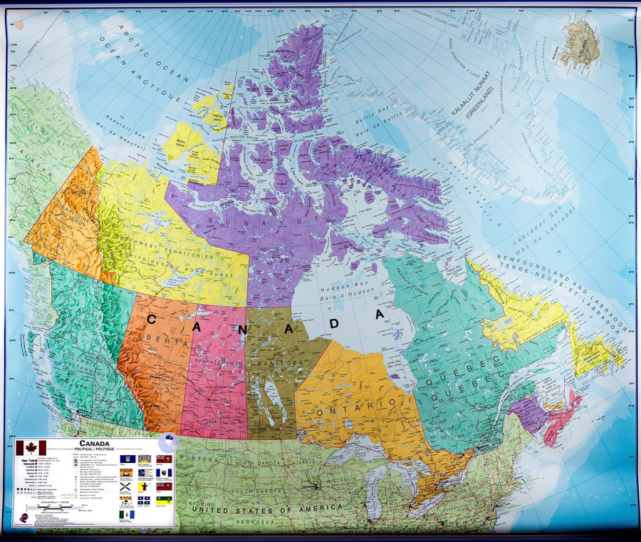 Carte murale plastifiée – Canada politique (légende en anglais) – 120 x 100 cm | Maps International - La Compagnie des Cartes