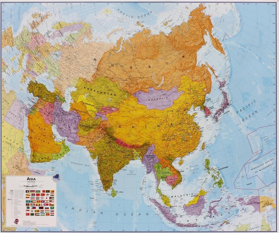 Carte murale – Asie politique (en anglais) – 100 x 120 cm | Maps International - La Compagnie des Cartes