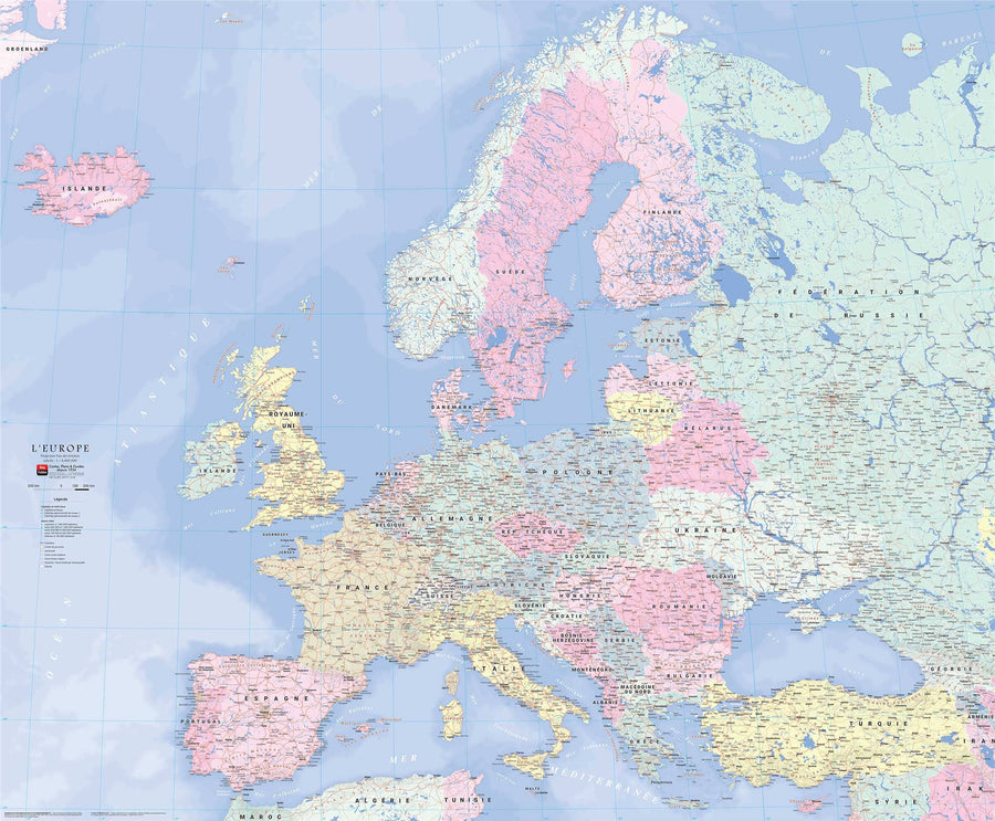 Carte murale plastifiée - Europe routière (120 x 100) | Blay Foldex carte murale hors dimensions Blay Foldex 