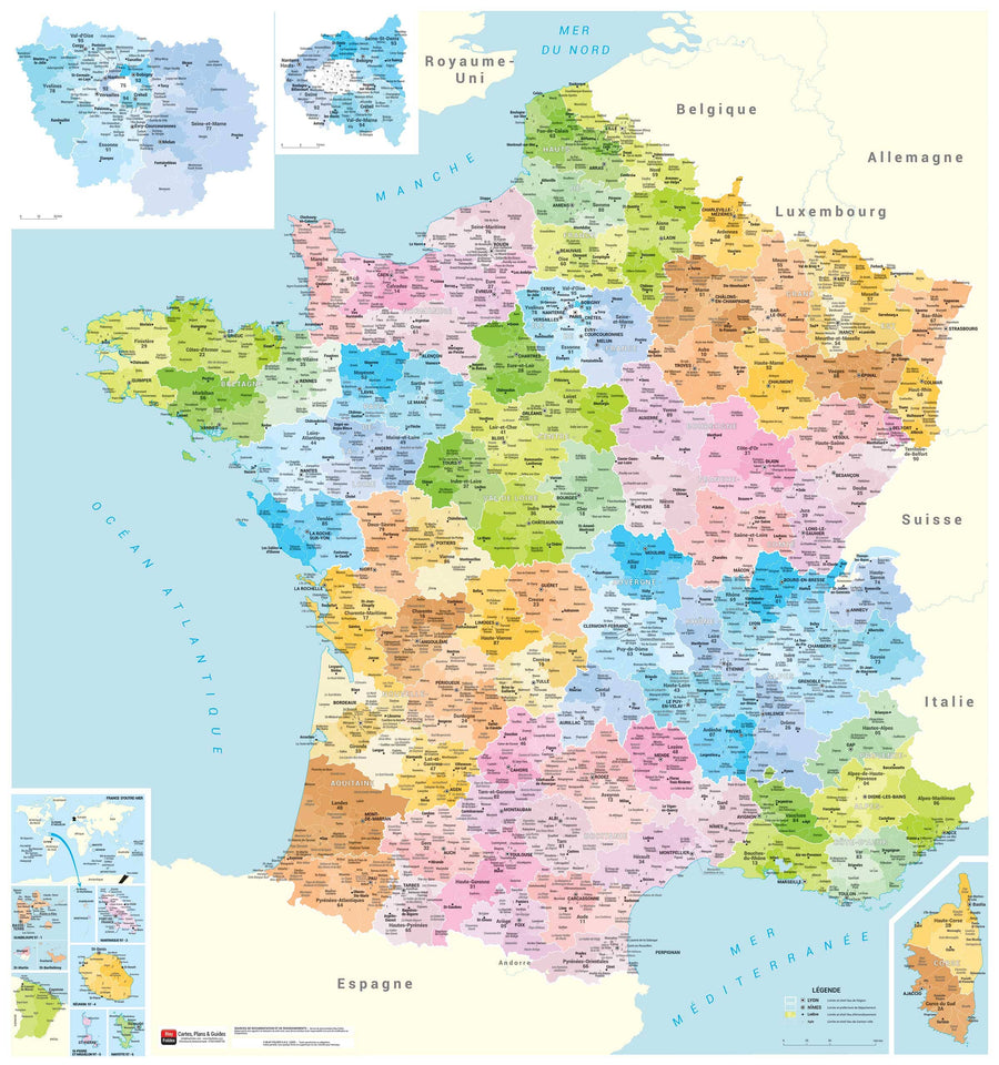 Carte murale plastifiée - France administrative (90 x 96 cm) | Blay Foldex carte murale hors dimensions Blay Foldex 