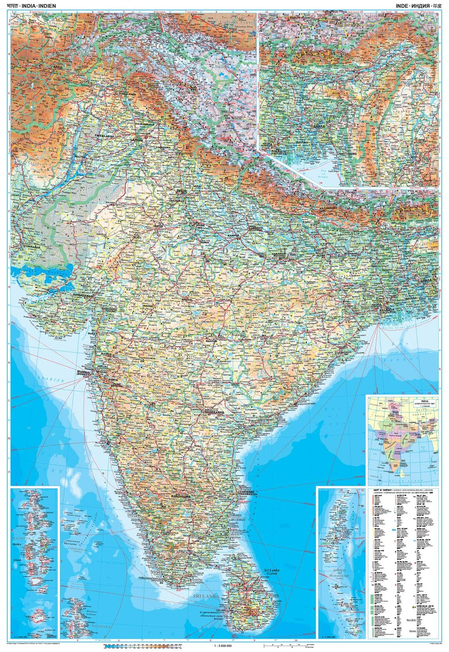 Carte murale plastifiée - Inde (géographique) - 123 x 86 cm | Gizi Map carte murale hors dimensions Gizi Map 