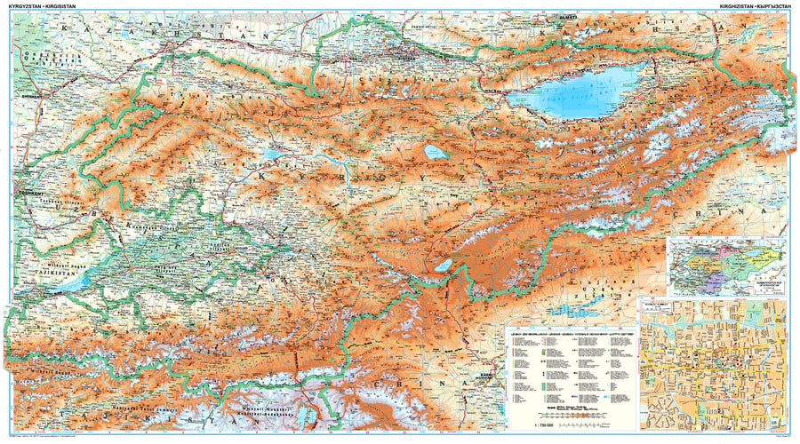 Carte murale plastifiée - Kyrgyzstan (géographique) - 124 x 70 cm | Gizi Map carte murale hors dimensions Gizi Map 