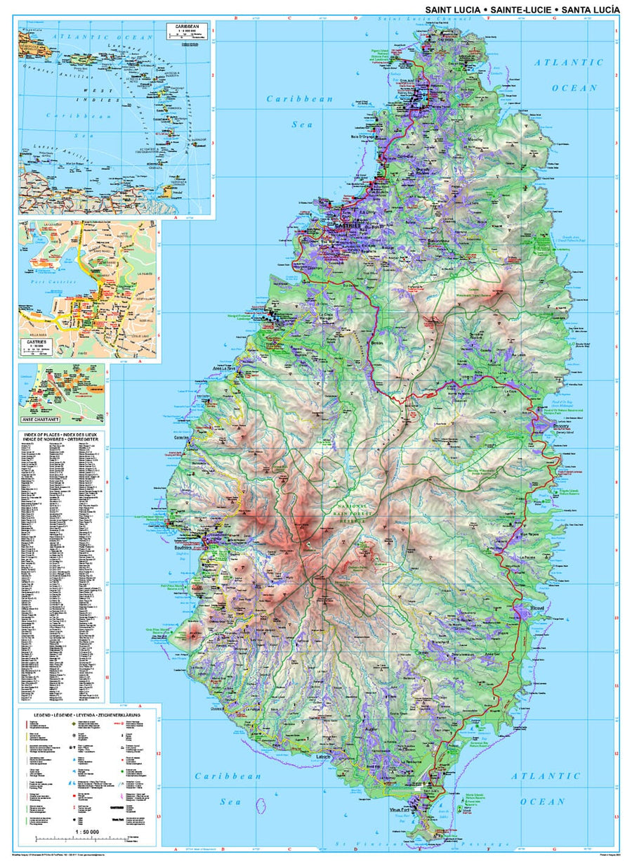 Carte murale plastifiée - Sainte Lucie (routière) - 93 x 69 cm | Gizi Map carte murale hors dimensions Gizi Map 