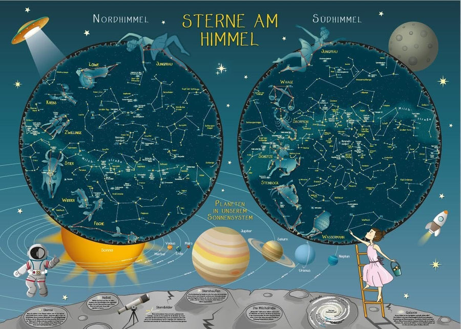 Carte murale pour enfants (en anglais) - Stars in the Sky (100 x 70 cm) | Huber carte murale petit tube Huber 