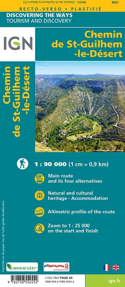 Carte plastifiée - Chemin de Saint-Guilhem-le-Désert | IGN carte pliée IGN 