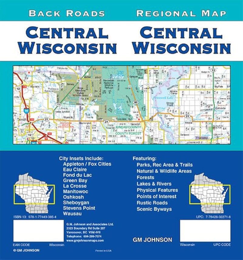 Carte régionale - Central Wisconsin | GM Johnson carte pliée GM Johnson 