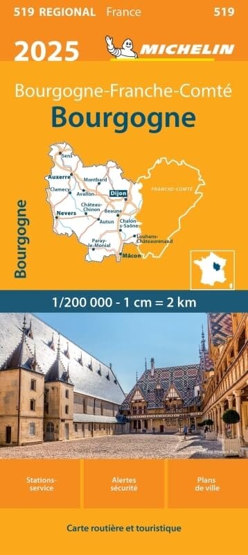 Carte régionale n° 519 - Bourgogne-Franche-Comté : Bourgogne 2025 | Michelin carte pliée Michelin 