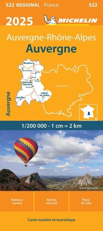 Carte régionale n° 522 - Auvergne-Rhône-Alpes : Auvergne 2025 | Michelin carte pliée Michelin 