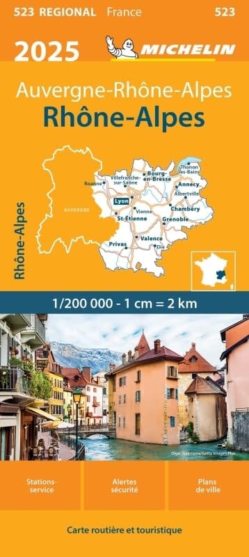 Carte régionale n° 523 - Auvergne-Rhône-Alpes : Rhône-Alpes 2025 | Michelin carte pliée Michelin 