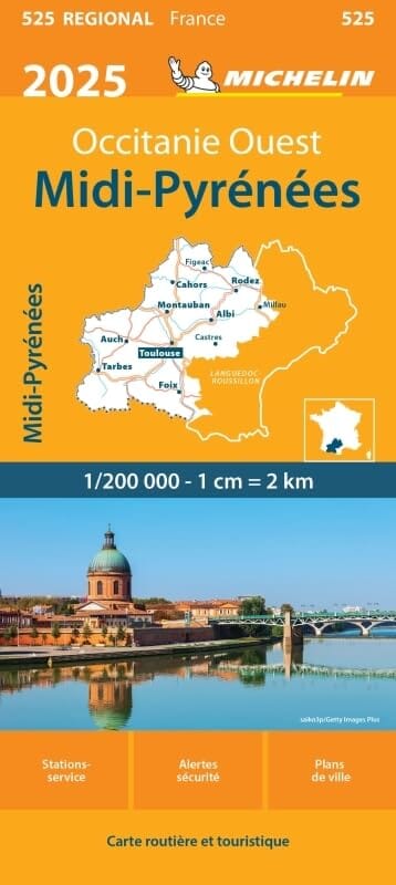 Carte régionale n° 525 - Occitanie Ouest : Midi-Pyrénées 2025 | Michelin carte pliée Michelin 